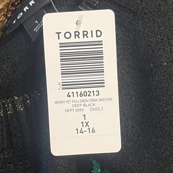 TORRID New Size 1 Festive Black Crew Neck Sweater Colorful Embroidery & Sequins - Picture 10 of 10